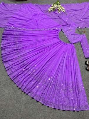 Purple Party Wear Georgette Lehenga Choli With Multi Work