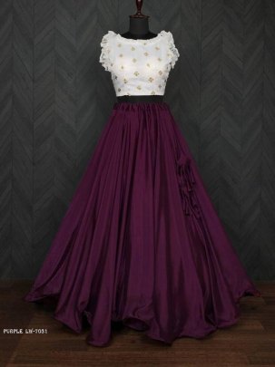 Purple Plain Lehenga With Organza With Sequins work Designer Blouse 