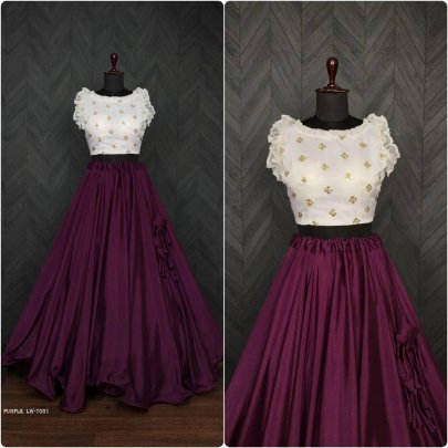 Purple Plain Lehenga With Organza With Sequins work Designer Blouse