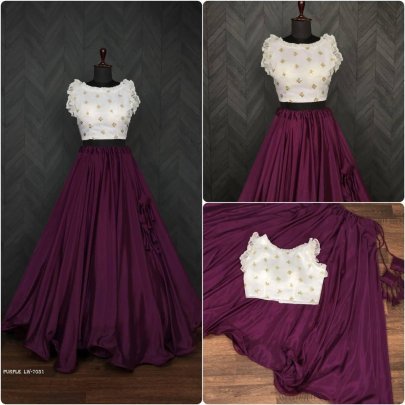 Purple Plain Lehenga With Organza With Sequins work Designer Blouse