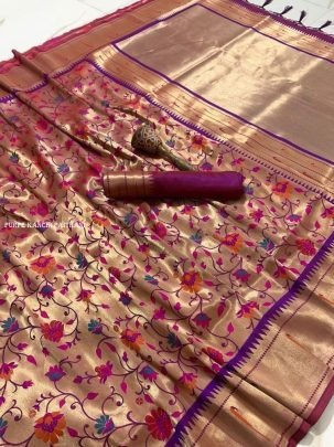 Purple Pure Soft Kanchivaram Paithani Silk Saree