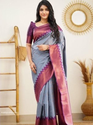 Purple Rich Pallu Jacquard Work Soft lichi silk saree