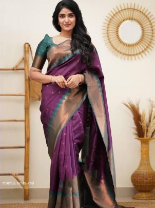 Purple Rich Pallu Jacquard Work Soft lichi silk saree
