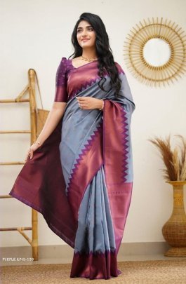 Purple Rich Pallu Jacquard Work Soft lichi silk saree