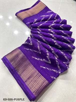 Purple Sequins Work Dola Silk Saree