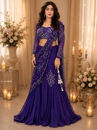 Purple Silk Lehenga Saree for Party Wear