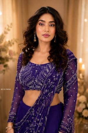 Purple Silk Lehenga Saree for Party Wear