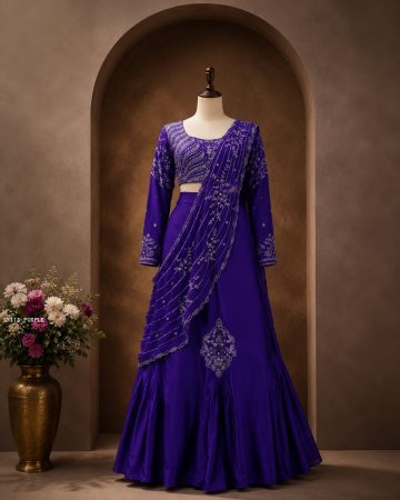 Purple Silk Lehenga Saree for Party Wear