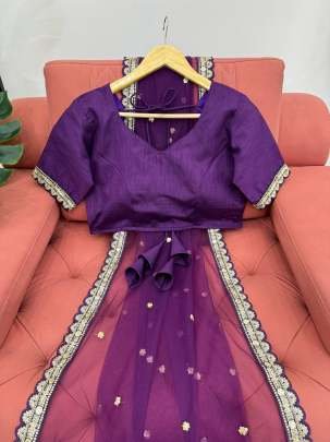 Purple Soft Net Saree With Bagloro Silk Blouse
