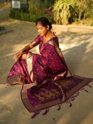 Purple Soft Silk Hand Bandhej work Heavy saree
