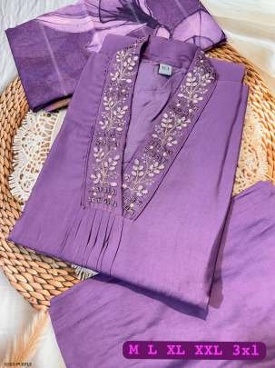 Purple Superb Hand Work Pure Muslin Kurti Set