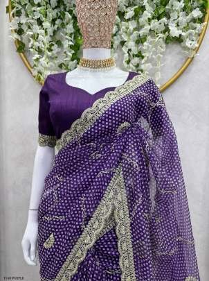 Purple Tibby Silk Saree With Digital Print  For Women Wear