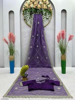 Purple Tibby Silk Saree With Digital Print  For Women Wear