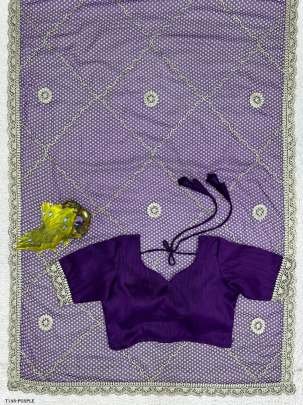 Purple Tibby Silk Saree With Digital Print  For Women Wear