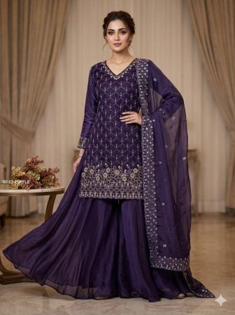 Purple Trendy Beads Work Palazzo Suit Set