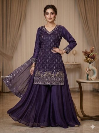 Purple Trendy Beads Work Palazzo Suit Set
