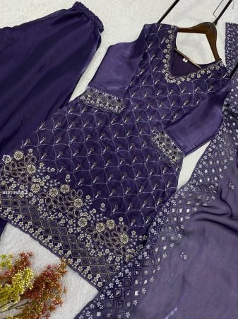 Purple Trendy Beads Work Palazzo Suit Set