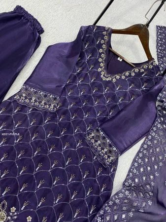 Purple Trendy Beads Work Palazzo Suit Set