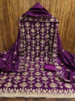 Purple  Vichitra Silk Unstitched Salwar Suit Set
