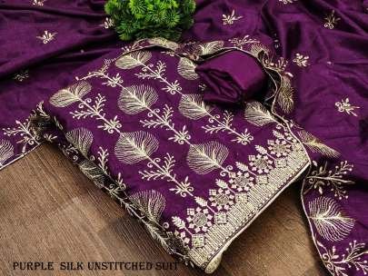 Purple  Vichitra Silk Unstitched Salwar Suit Set