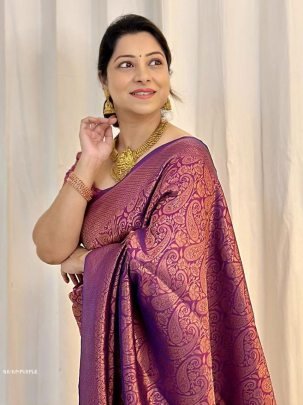 Purple Wedding Kubera Pattu Soft Silk Saree