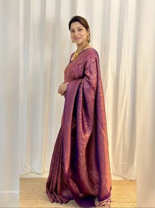 Purple Wedding Kubera Pattu Soft Silk Saree