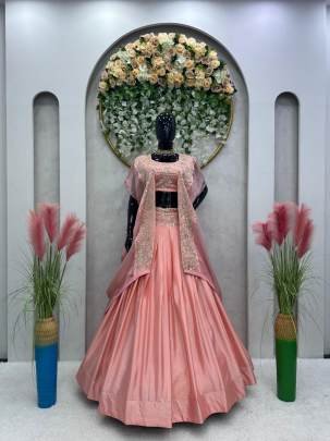 QRC 224 peach color chinnon sequence work  Semi Stitch lehenga choli