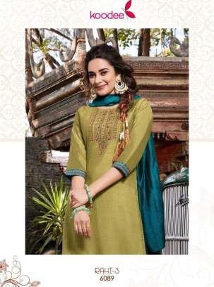 Rahi Vol 3 Uniq Neck Work Pure Viscose Kurtis With Dupatta And Bottam