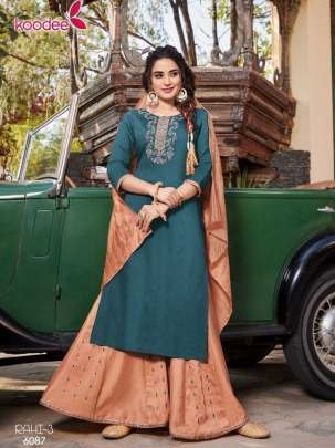 Rahi Vol 3 Uniq Neck Work Pure Viscose Kurtis With Dupatta And Bottam