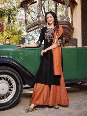 Rahi Vol 3 Uniq Neck Work Pure Viscose Kurtis With Dupatta And Bottam