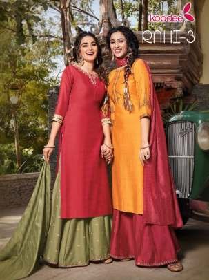 Rahi Vol 3 Uniq Neck Work Pure Viscose Kurtis With Dupatta And Bottam
