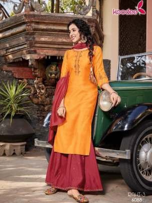Rahi Vol 3 Uniq Neck Work Pure Viscose Kurtis With Dupatta And Bottam