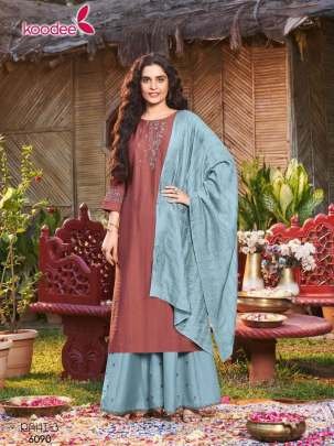 Rahi Vol 3 Uniq Neck Work Pure Viscose Kurtis With Dupatta And Bottam