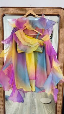 Rainbow Organza Lehenga Set with Ruffle Blouse And Dupatta