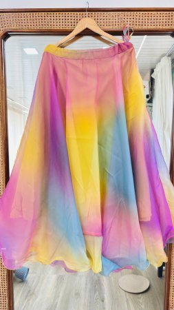Rainbow Organza Lehenga Set with Ruffle Blouse And Dupatta