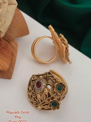 Rajwadi Pattern Antique Gold Finger Ring for Women