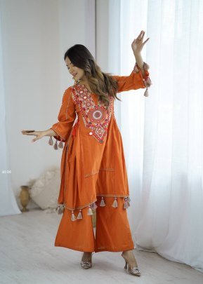 Rakhi Special Premium Khadi Cotton Orange Co-ord Set
