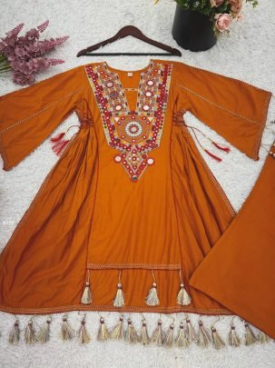 Rakhi Special Premium Khadi Cotton Orange Co-ord Set