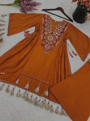 Rakhi Special Premium Khadi Cotton Orange Co-ord Set
