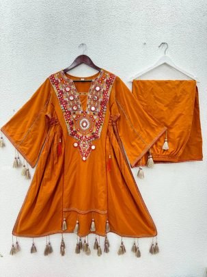 Rakhi Special Premium Khadi Cotton Orange Co-ord Set
