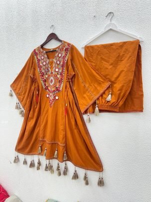 Rakhi Special Premium Khadi Cotton Orange Co-ord Set