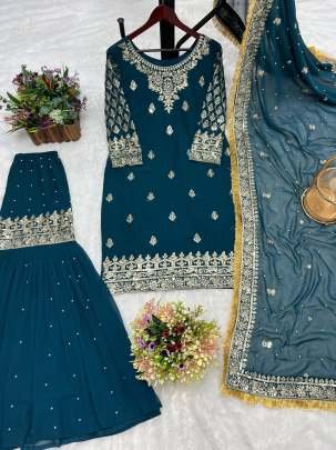 Rama Attractive Designer Georgette Sharara Suits With Dupatta