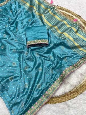Rama Attractive Designer Vichitra Saree With Multi Work