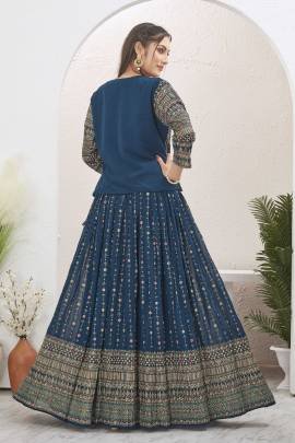 Rama Blue Georgette Lehenga with Jacket by Fab Funda