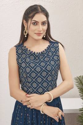 Rama Blue Georgette Lehenga with Jacket by Fab Funda