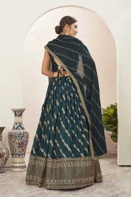 Rama Blue Thread Work Ready To Wear Lehenga Choli