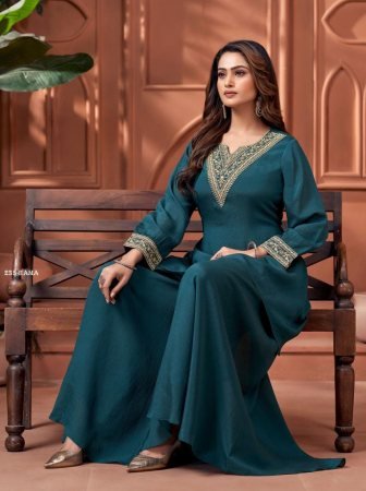 Rama Chinon Silk Cord Set With Neck Embroidery 