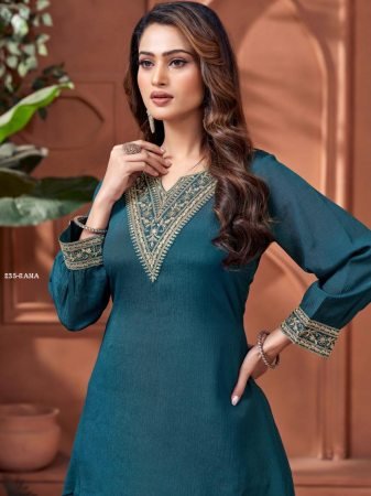 Rama Chinon Silk Cord Set With Neck Embroidery