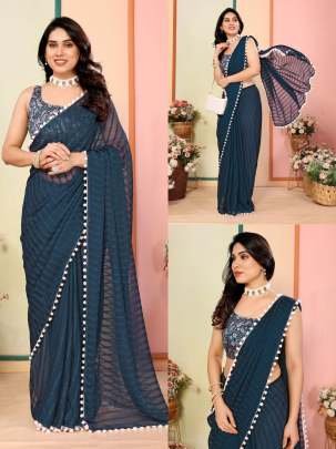 Rama Color Georgette Patta Silk Saree