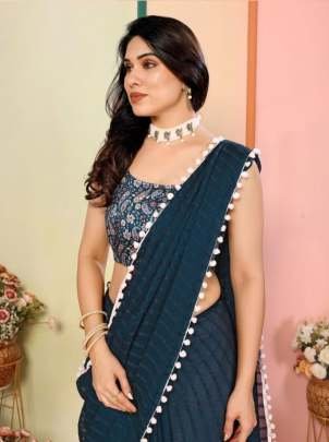Rama Color Georgette Patta Silk Saree